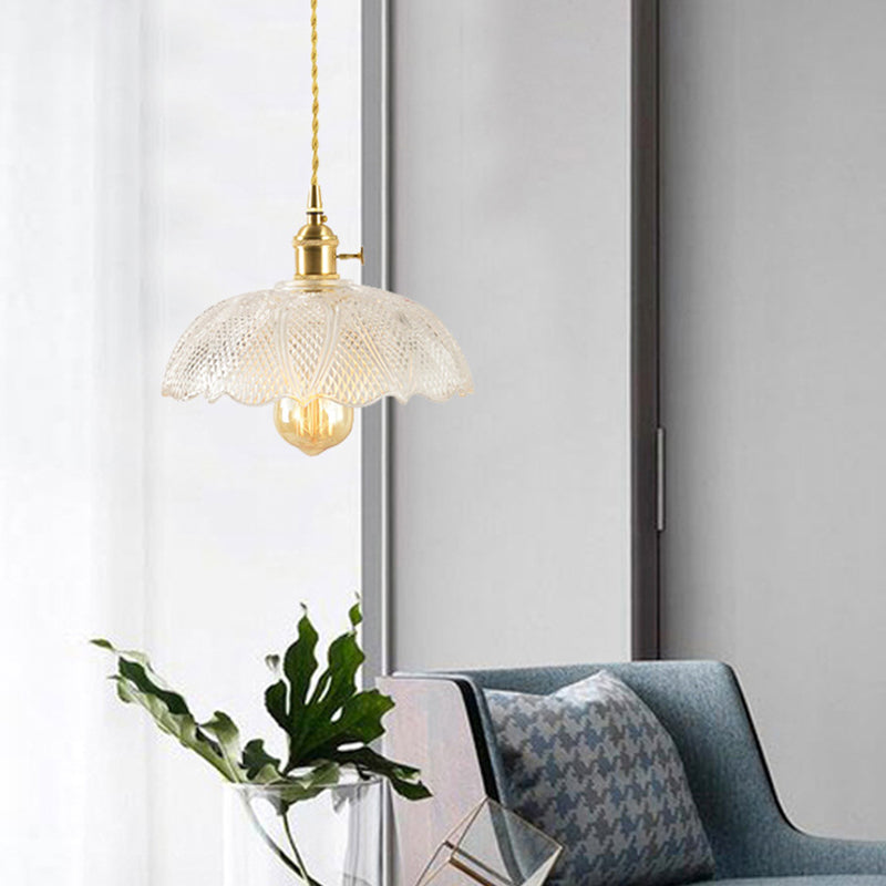 1 Light Pot Cover Hanging Pendant Industrial Style Glass Hanging Lighting for Bedroom