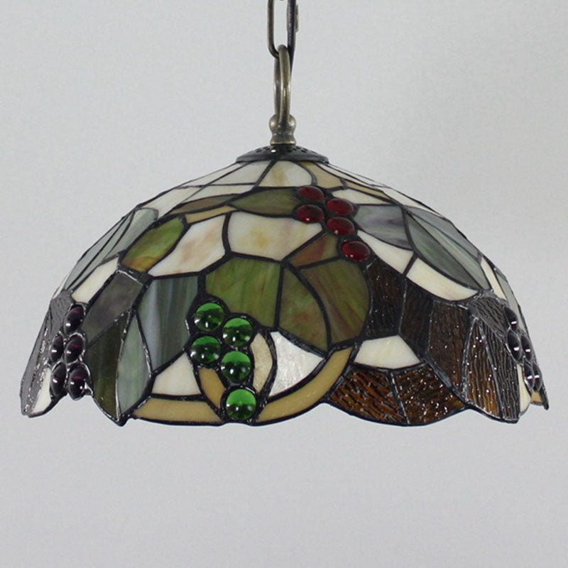 Tiffany 1-Light Pendant Lighting Grapes and Leaf Stained Glass Hanging Ceiling Light