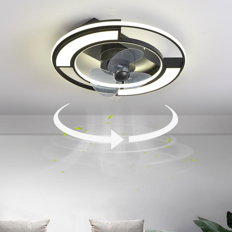 Lámpara de ventilador LED geométrico moderno de 360 ​​grados de semi flush de montaje de montaje con rubor