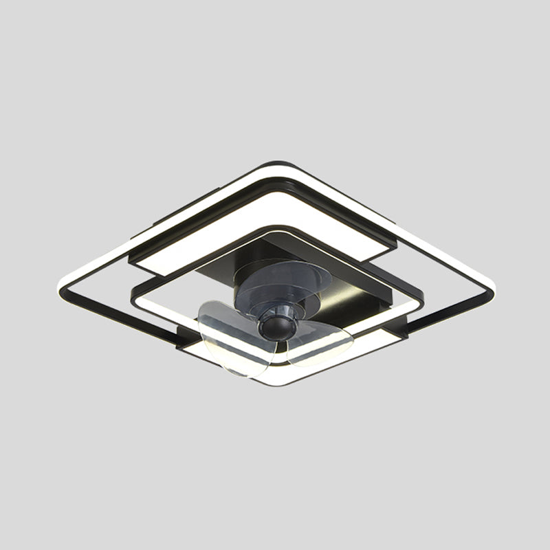 Lámpara de ventilador LED geométrico moderno de 360 ​​grados de semi flush de montaje de montaje con rubor