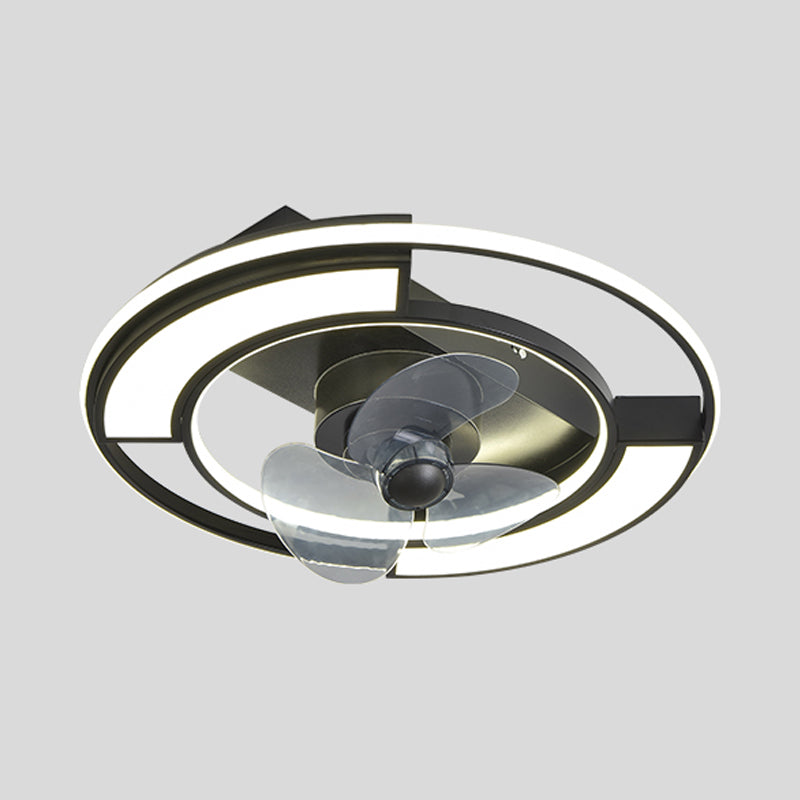 Lámpara de ventilador LED geométrico moderno de 360 ​​grados de semi flush de montaje de montaje con rubor