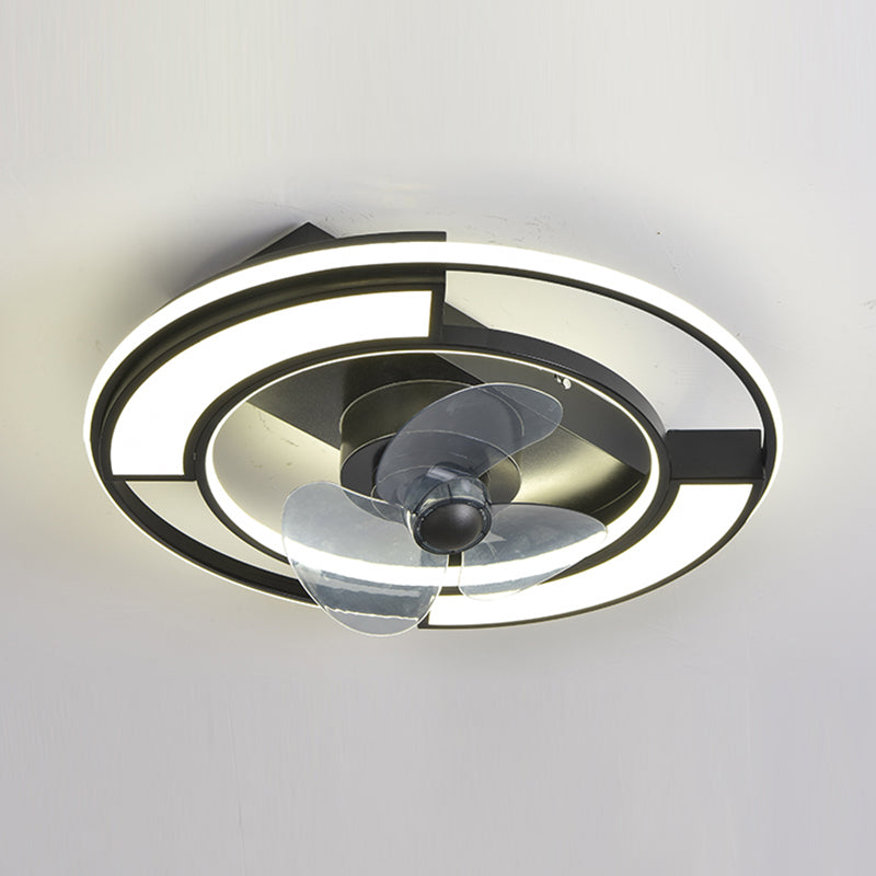 Lámpara de ventilador LED geométrico moderno de 360 ​​grados de semi flush de montaje de montaje con rubor