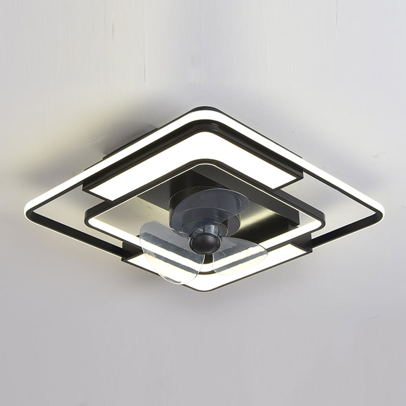 Lámpara de ventilador LED geométrico moderno de 360 ​​grados de semi flush de montaje de montaje con rubor