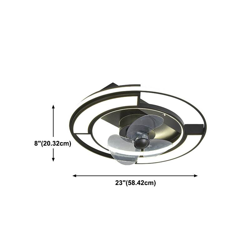 Lámpara de ventilador LED geométrico moderno de 360 ​​grados de semi flush de montaje de montaje con rubor