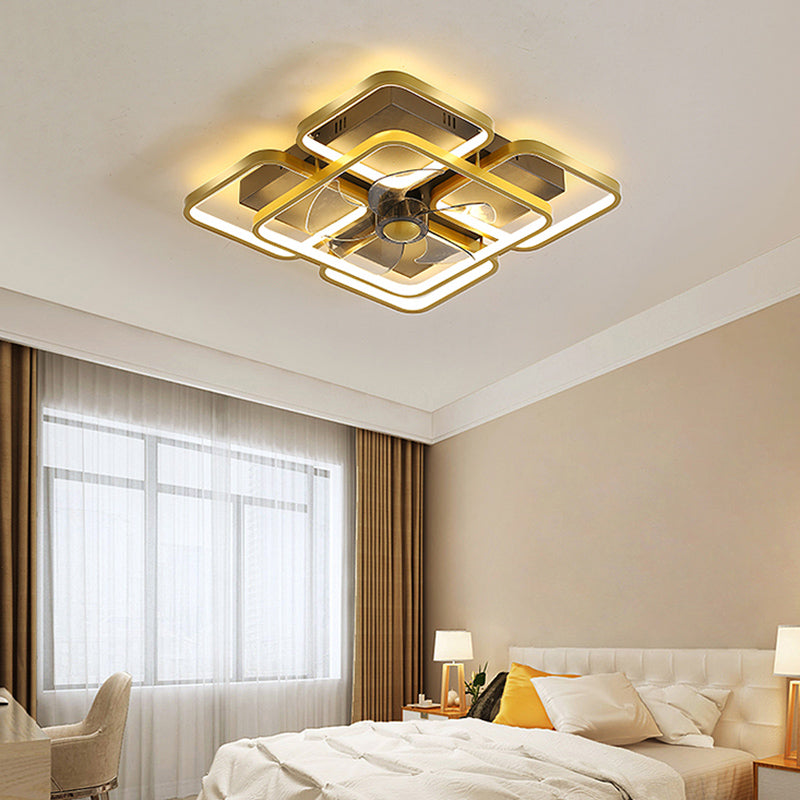 Moderne einfache Metall Deckenlüftungslampe Geometrie LED Deckenventilator Licht für Wohnzimmer