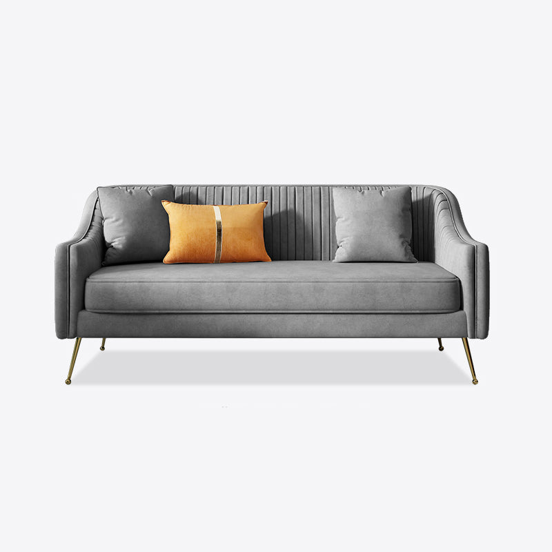 Mid-Century Modern 32.5"H Velvet Couch Sewn Pillow Back Sofa