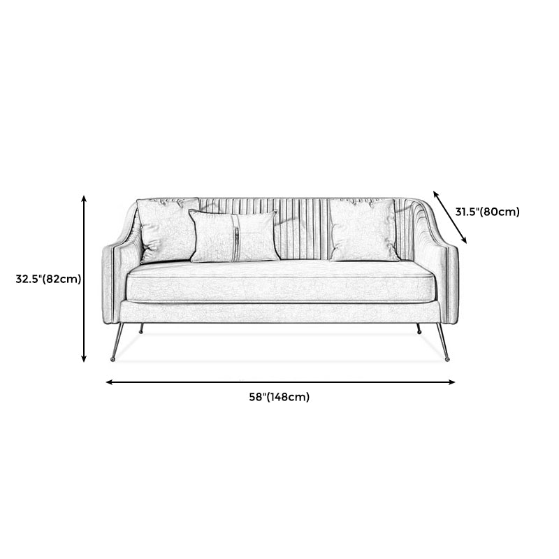 Mid-Century Modern 32.5"H Velvet Couch Sewn Pillow Back Sofa