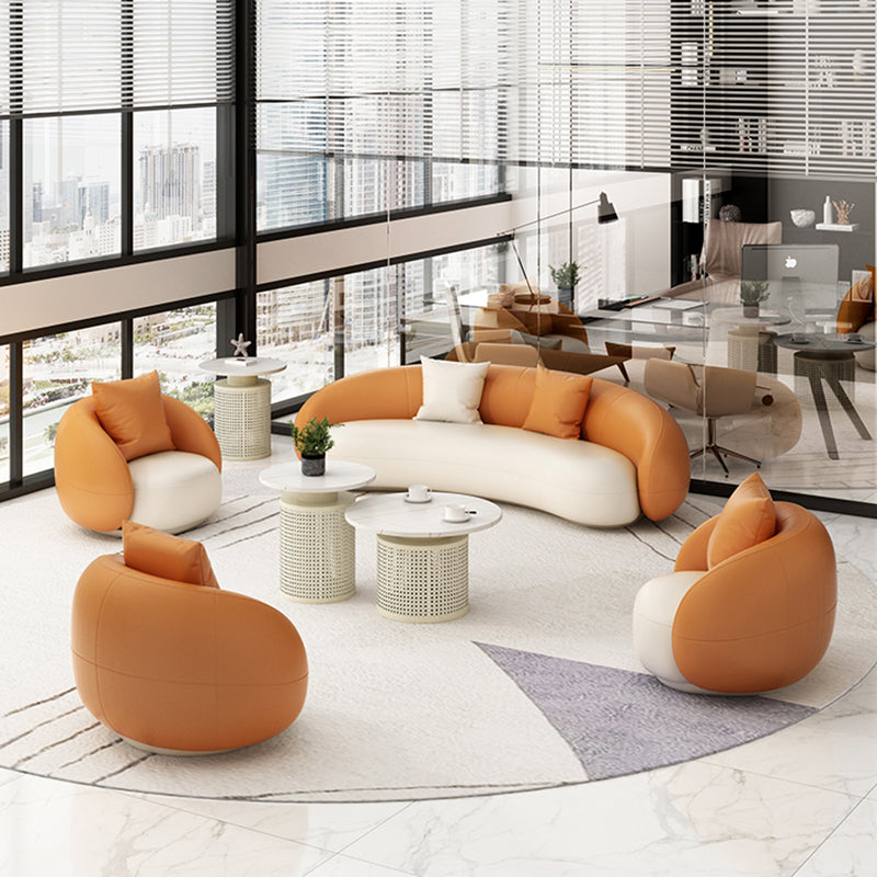 Beige Scandinavian Curved Sofa Tight Back Couch with Tuxedo Arm
