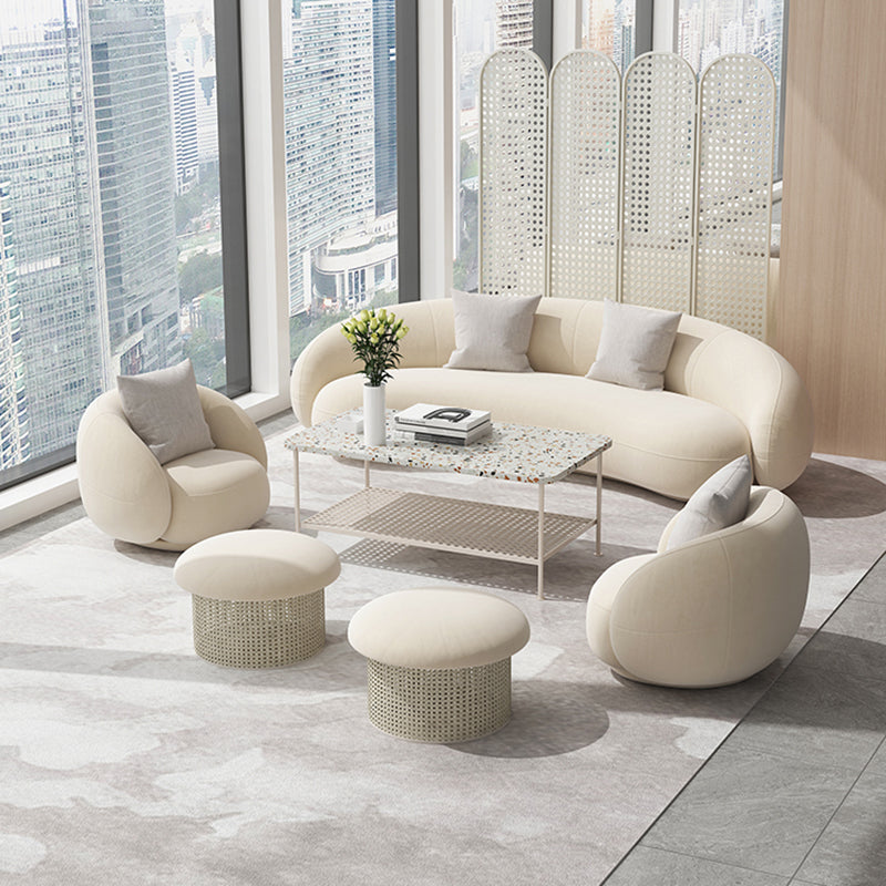 Beige Scandinavian Curved Sofa Tight Back Couch with Tuxedo Arm