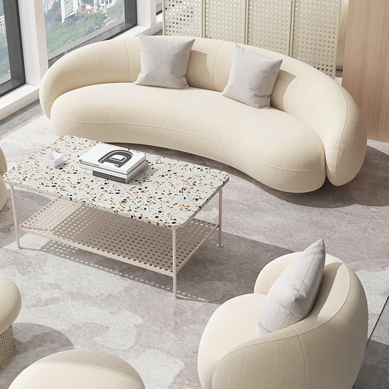 Beige Scandinavian Curved Sofa Tight Back Couch with Tuxedo Arm