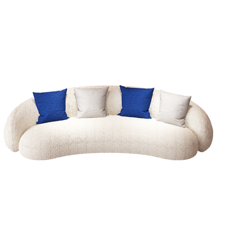 Beige Scandinavian Curved Sofa Tight Back Couch with Tuxedo Arm