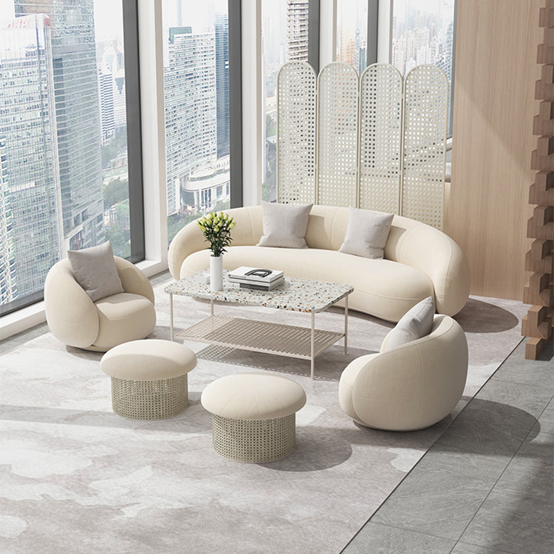 Beige Scandinavian Curved Sofa Tight Back Couch with Tuxedo Arm