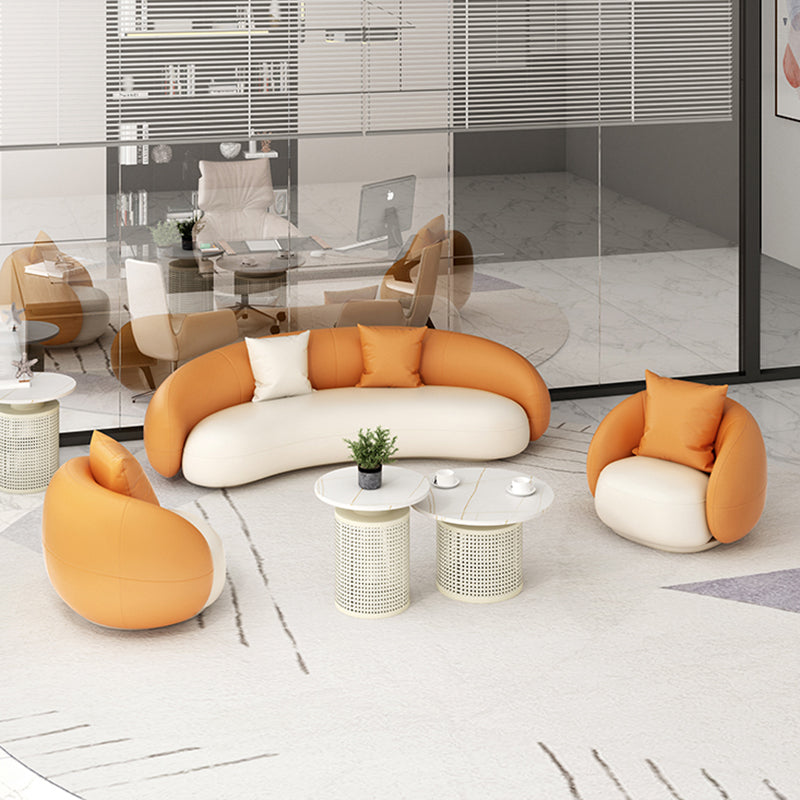 Beige Scandinavian Curved Sofa Tight Back Couch with Tuxedo Arm