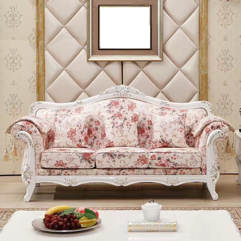 Traditional Tufted Rolled Arm Settee Slipcovered Sofa for Three People