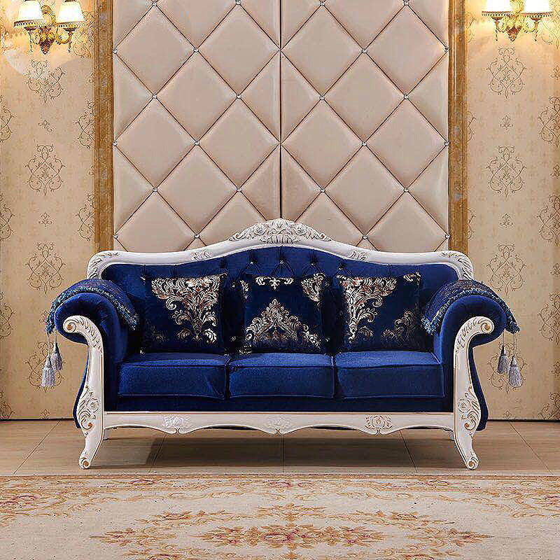 Traditional Tufted Rolled Arm Settee Slipcovered Sofa for Three People