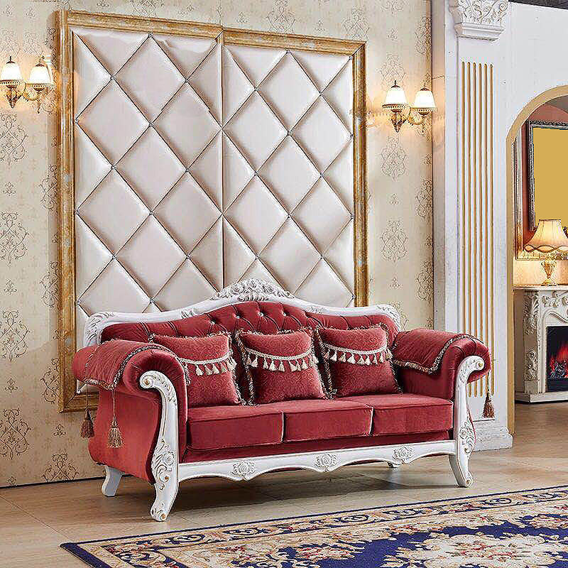 Traditional Tufted Rolled Arm Settee Slipcovered Sofa for Three People