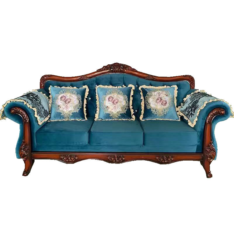 Traditional Tufted Rolled Arm Settee Slipcovered Sofa for Three People