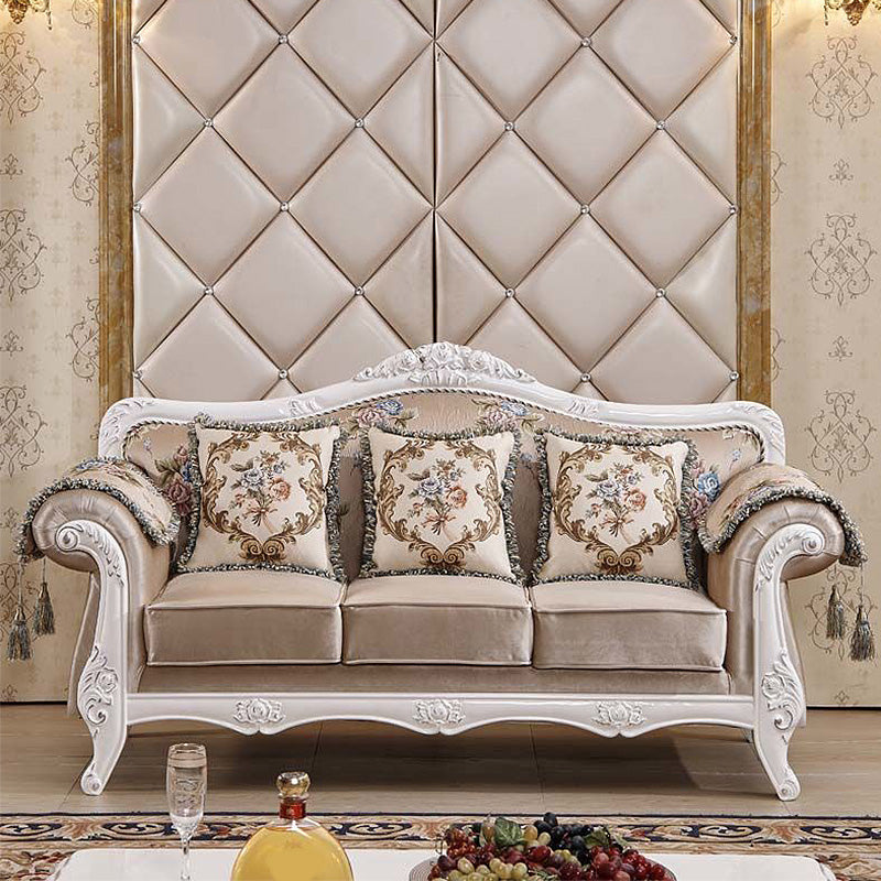 Traditional Tufted Rolled Arm Settee Slipcovered Sofa for Three People