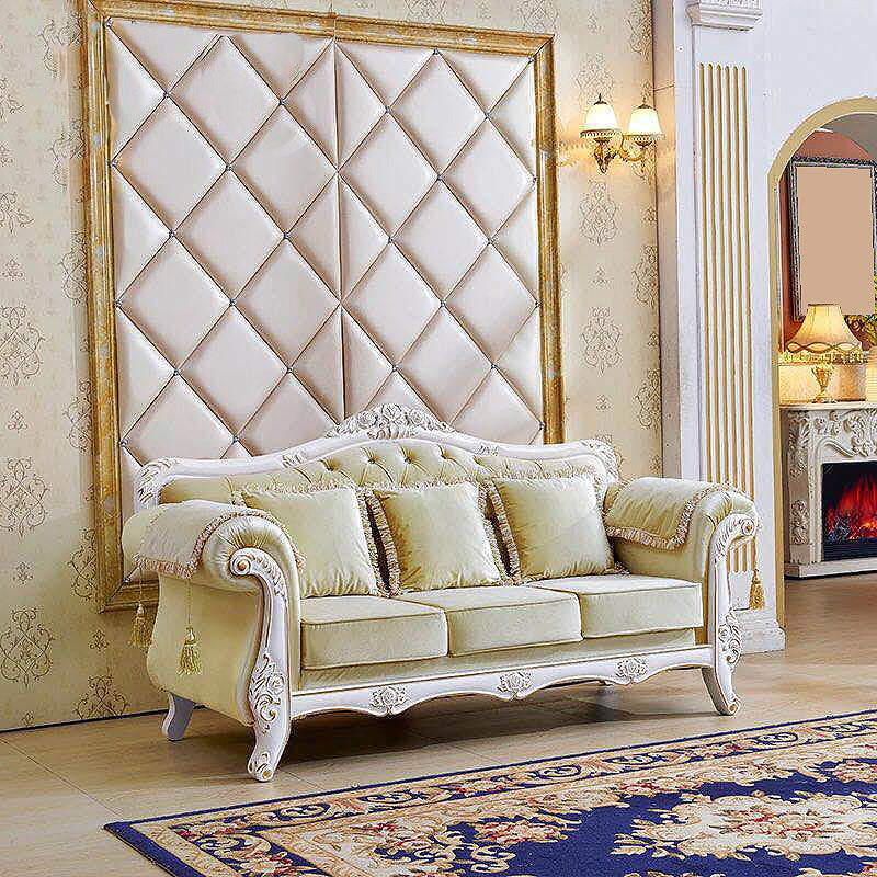 Traditional Tufted Rolled Arm Settee Slipcovered Sofa for Three People