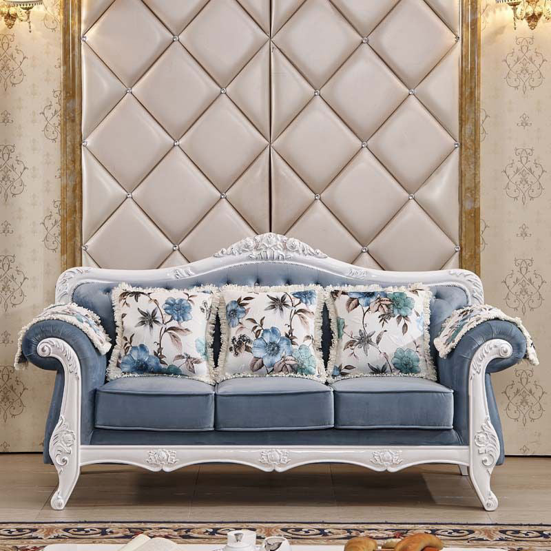Traditional Tufted Rolled Arm Settee Slipcovered Sofa for Three People
