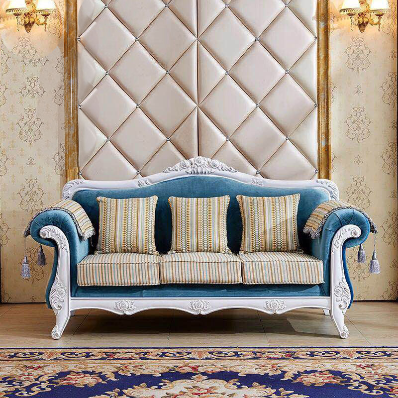 Traditional Tufted Rolled Arm Settee Slipcovered Sofa for Three People