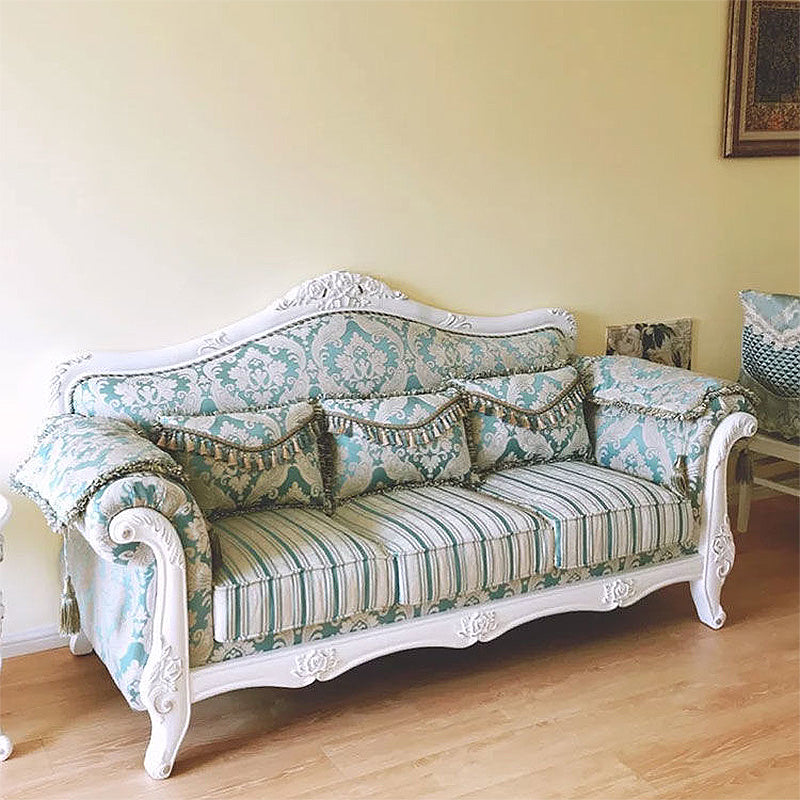 Traditional Tufted Rolled Arm Settee Slipcovered Sofa for Three People