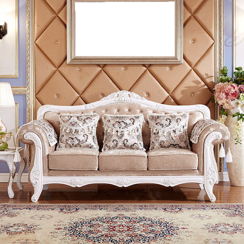 Traditional Tufted Rolled Arm Settee Slipcovered Sofa for Three People