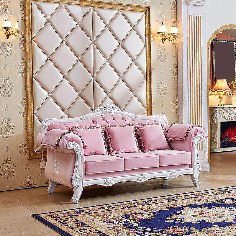 Traditional Tufted Rolled Arm Settee Slipcovered Sofa for Three People