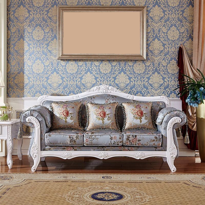 Traditional Tufted Rolled Arm Settee Slipcovered Sofa for Three People