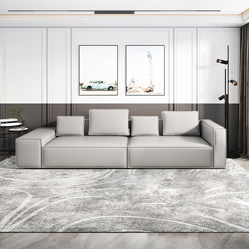 Stain-Resistant Stationary Faux Leather Sofa Living Room Square Arm Couch