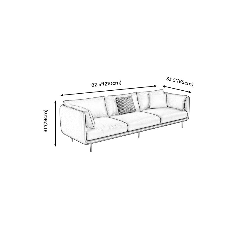 Contemporary Sofa with 3 Pillows Suare Arm Couch for Living Room