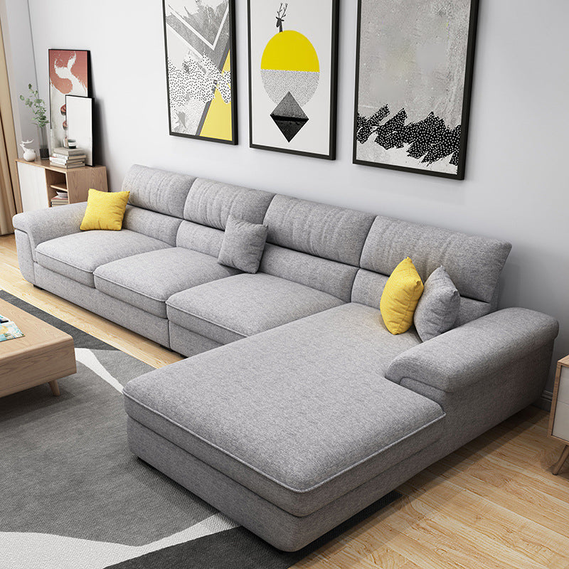 Contemporary Linen/Faux Leather Cushions Sectional Pillow Top Arm Sofa and Chaise