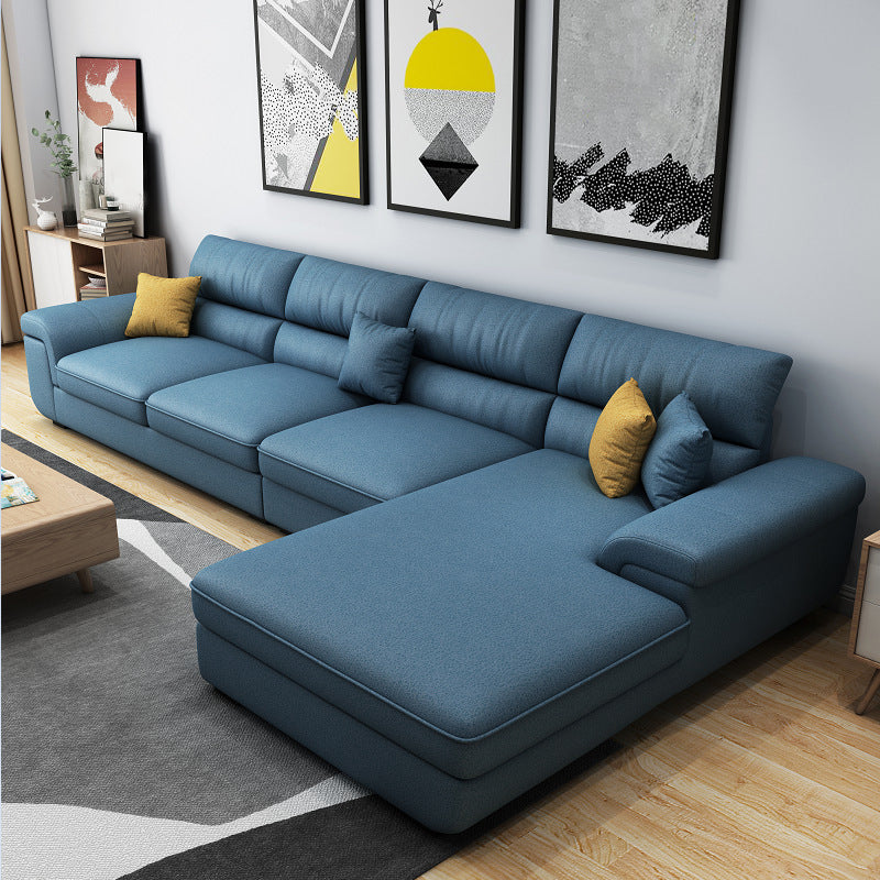 Contemporary Linen/Faux Leather Cushions Sectional Pillow Top Arm Sofa and Chaise
