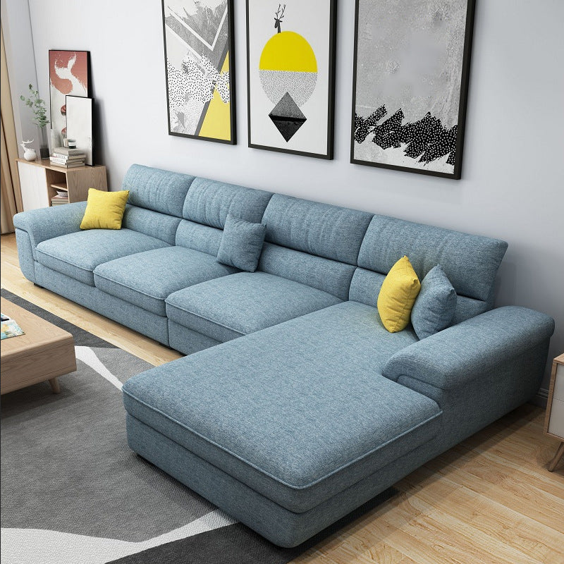 Contemporary Linen/Faux Leather Cushions Sectional Pillow Top Arm Sofa and Chaise