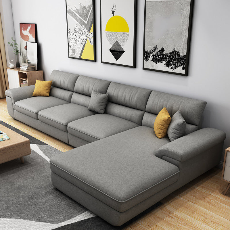 Contemporary Linen/Faux Leather Cushions Sectional Pillow Top Arm Sofa and Chaise