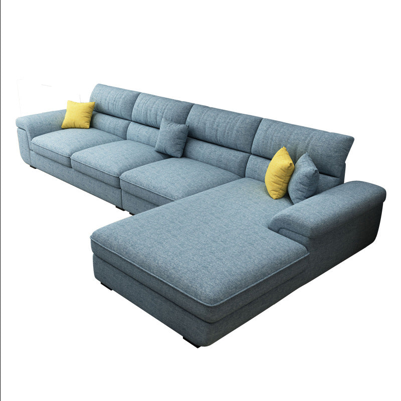 Contemporary Linen/Faux Leather Cushions Sectional Pillow Top Arm Sofa and Chaise