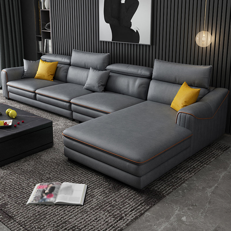 35.43"H Modern Cushion Back Sectional Faux Leather Square Arm Sofa and Chaise
