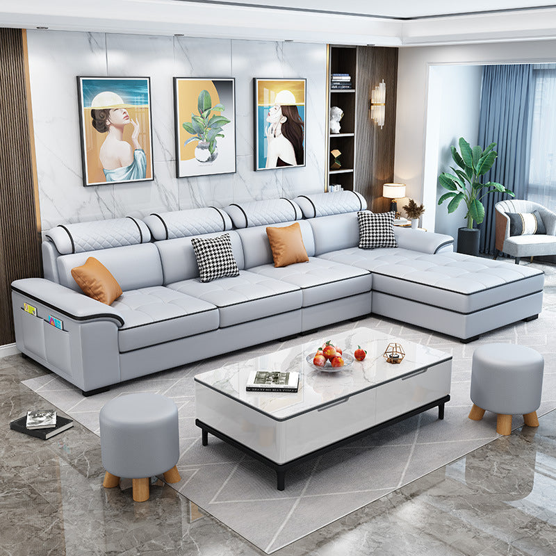 Faux Leather/Fabric Sectionals Pillow Top Arm Sofa with Reversible Chaise