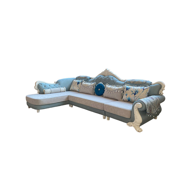 133.86"L x 74.8"W x 47.24"H Glam 5-Seat Cushion Back Sectional Rolled Arm Sofa and Chaise