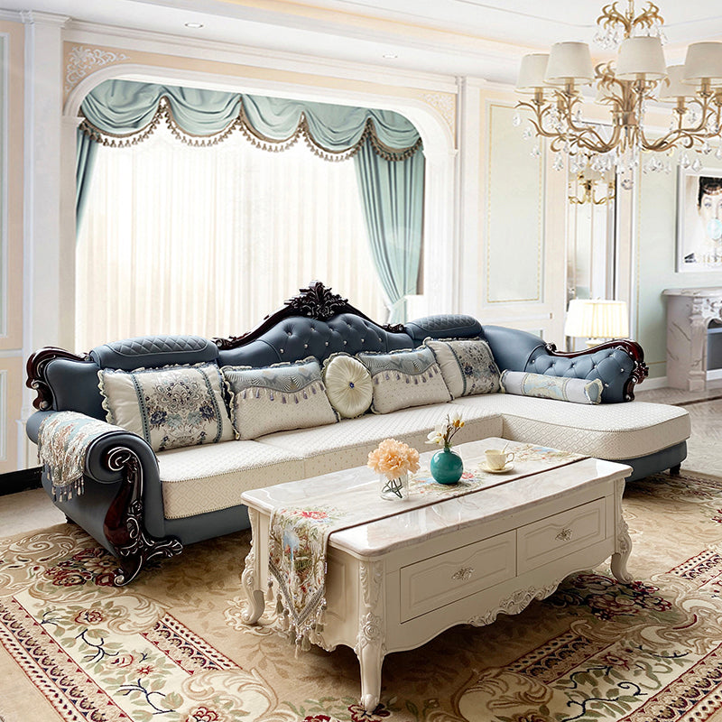 133.86"L x 74.8"W x 47.24"H Glam 5-Seat Cushion Back Sectional Rolled Arm Sofa and Chaise