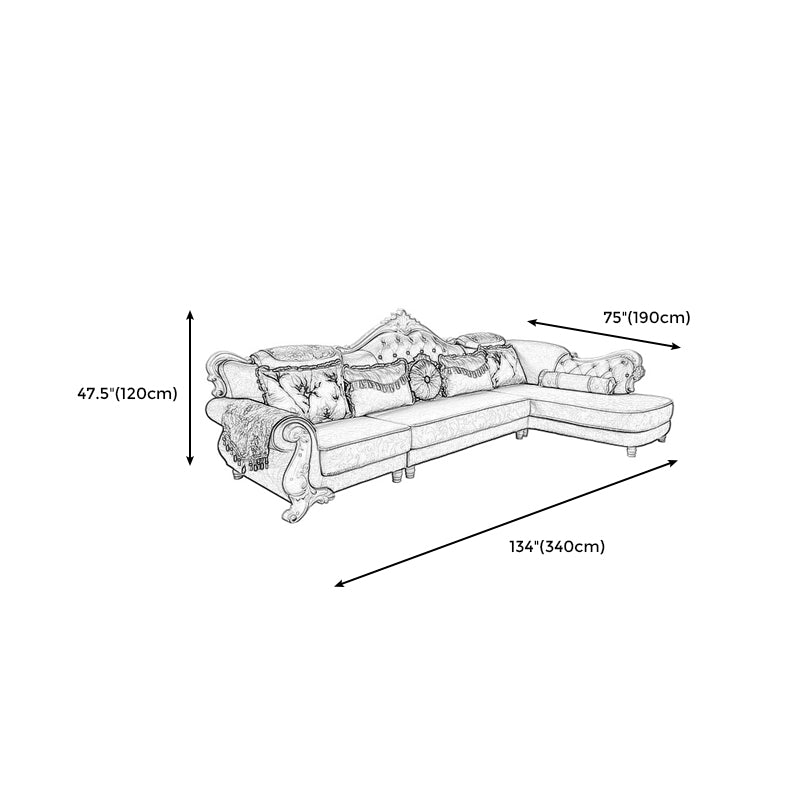 133.86"L x 74.8"W x 47.24"H Glam 5-Seat Cushion Back Sectional Rolled Arm Sofa and Chaise