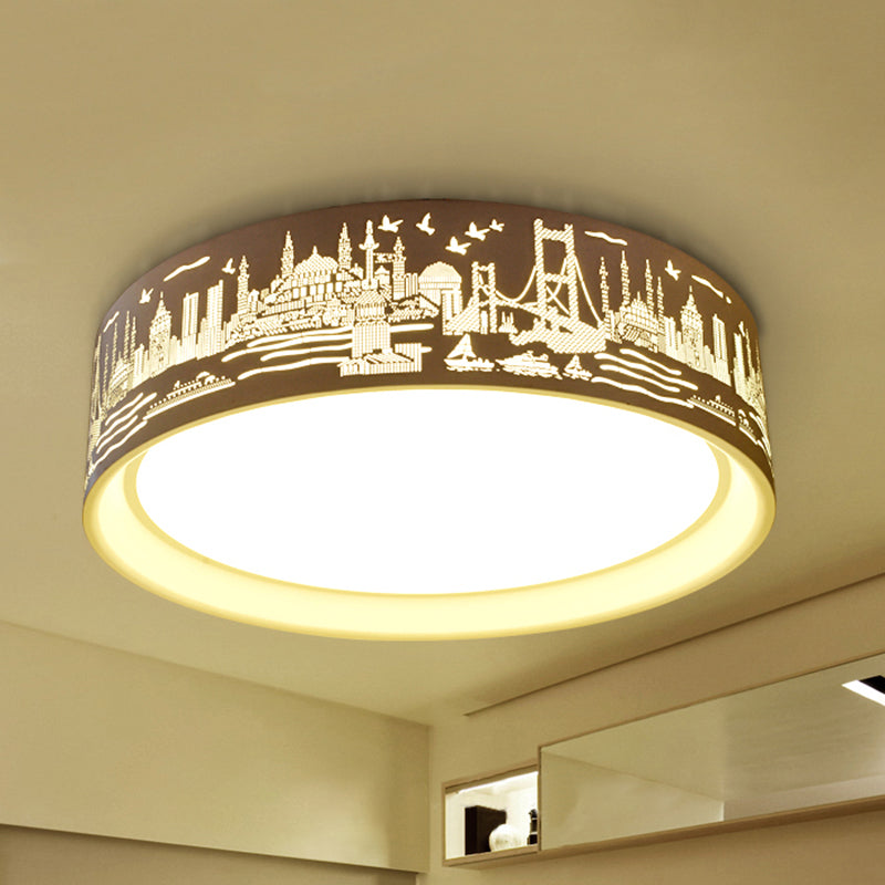 Plafoniera da incasso a LED rotonda in acrilico con lampada da soffitto creativa per sala studio con vista sulla città in bianco