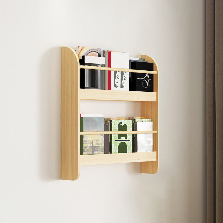 Pine Wood Wall Mounted Bookshelf Natural Scandinavian Bookcase for Bedroom