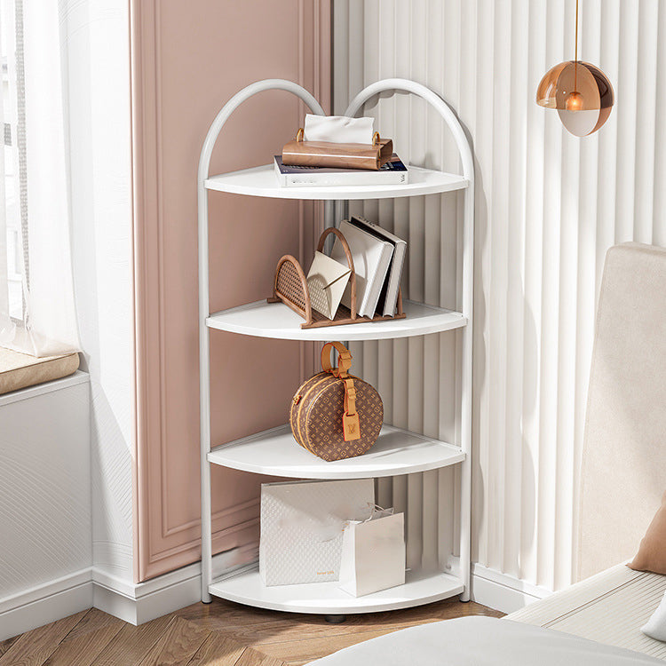 Scandinavian Open Corner Bookshelf with Iron Frame Manufactured Wood Bookcase