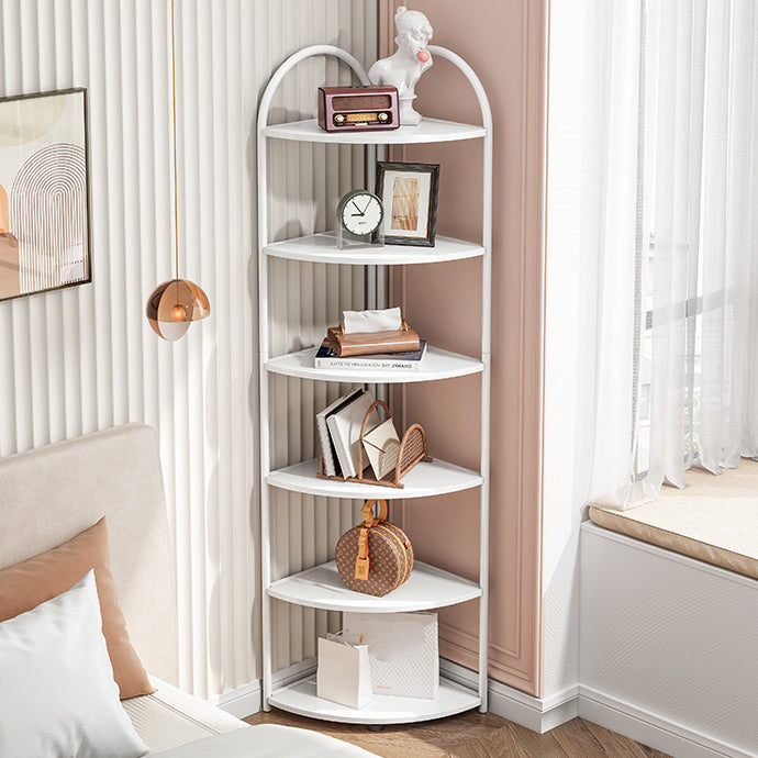 Scandinavian Open Corner Bookshelf with Iron Frame Manufactured Wood Bookcase