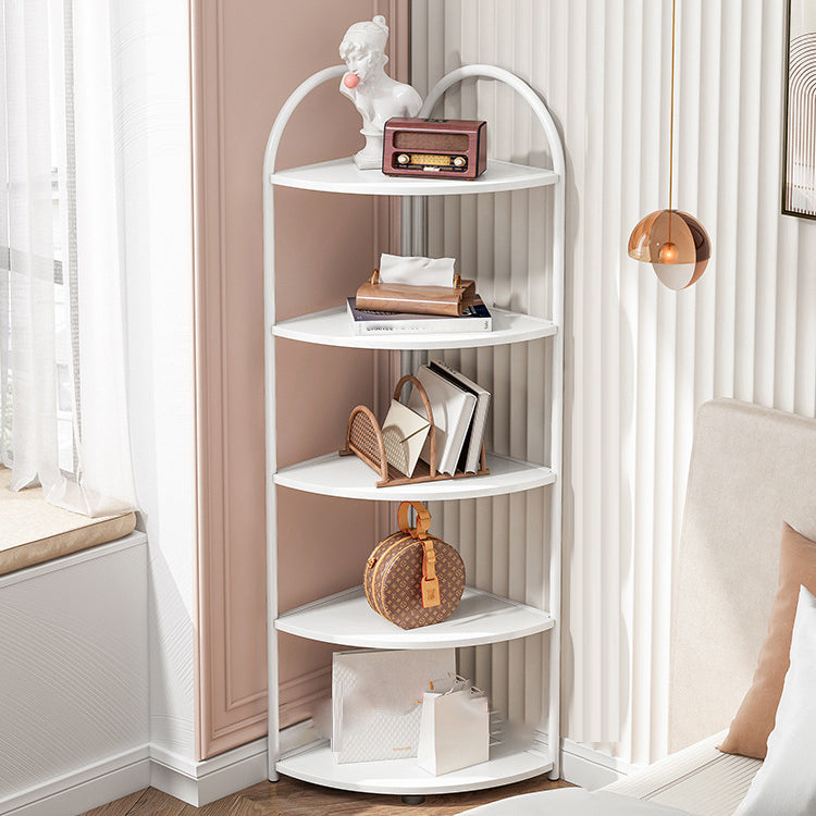 Scandinavian Open Corner Bookshelf with Iron Frame Manufactured Wood Bookcase