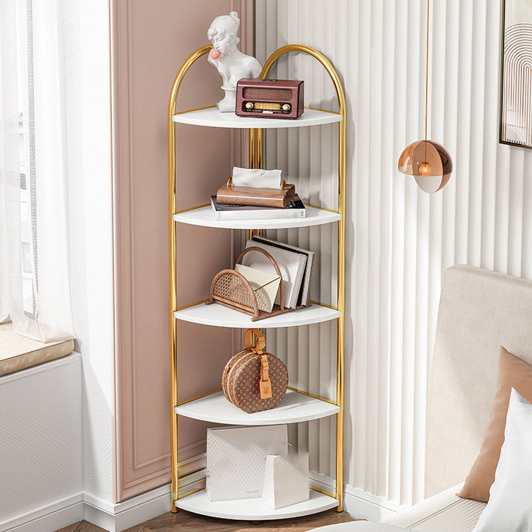 Scandinavian Open Corner Bookshelf with Iron Frame Manufactured Wood Bookcase