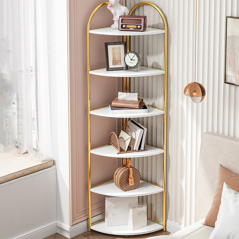 Scandinavian Open Corner Bookshelf with Iron Frame Manufactured Wood Bookcase