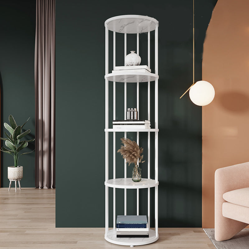 Scandinavian Open Corner Bookshelf with Metal Frame Manufactured Wood Bookcase