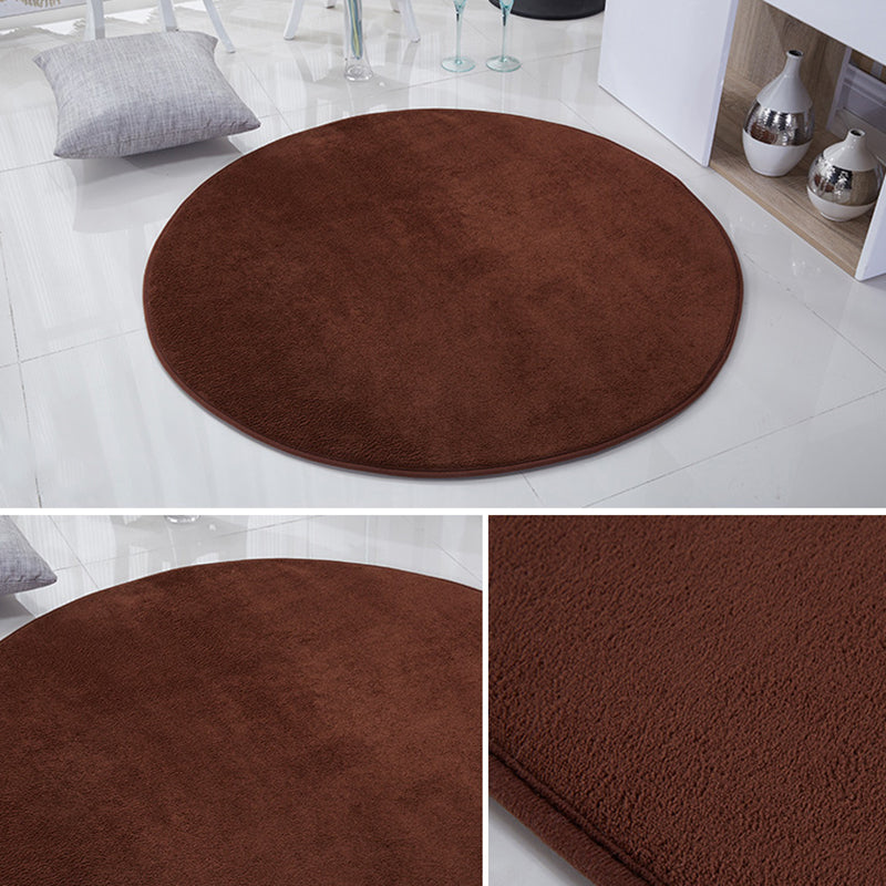 Circular Solid Color Area Rug Polyester Easy Care Carpet for Living Room